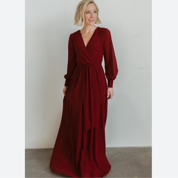 BALTIC BORN Burgundy Lydia Tie Waist Maxi Dress Flowy Romantic Size XL - Picture 2 of 13